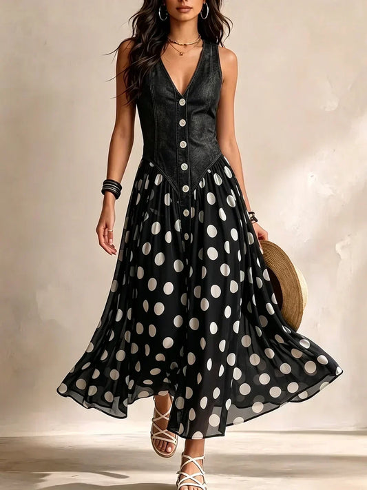 Brenda | Vestito Elegante con Gonna in Chiffon a Pois