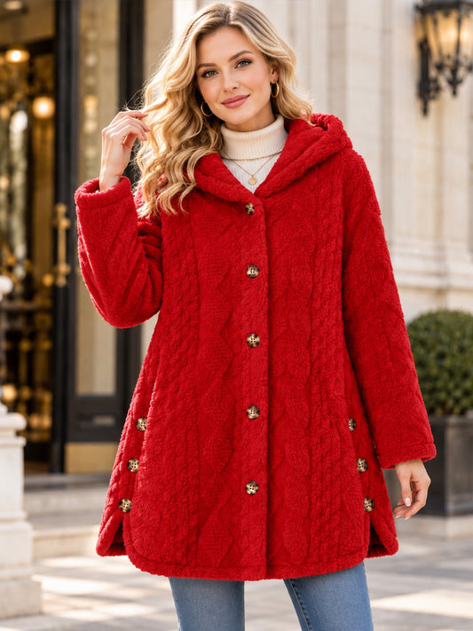 Wendy | Cappotto con cappuccio in maglia testurizzata per donna, caldo e avvolgente