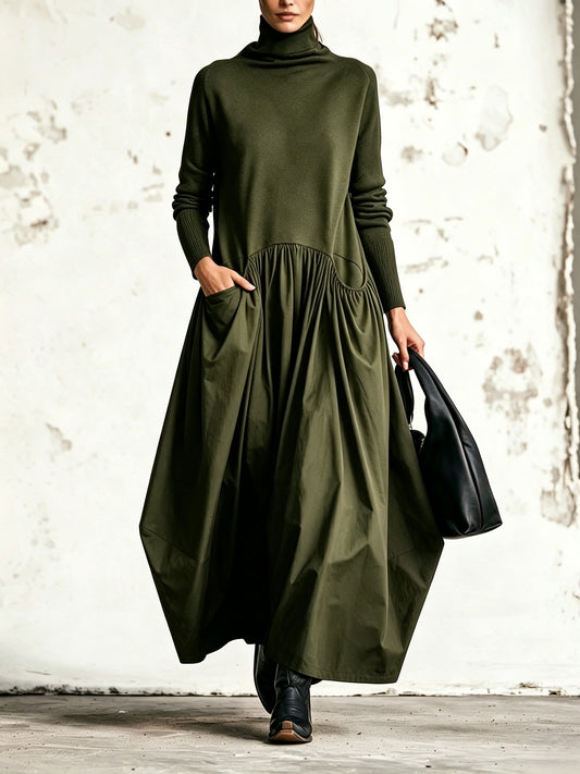 Chiara | Abito elegante oversize con collo alto e tasche decorative