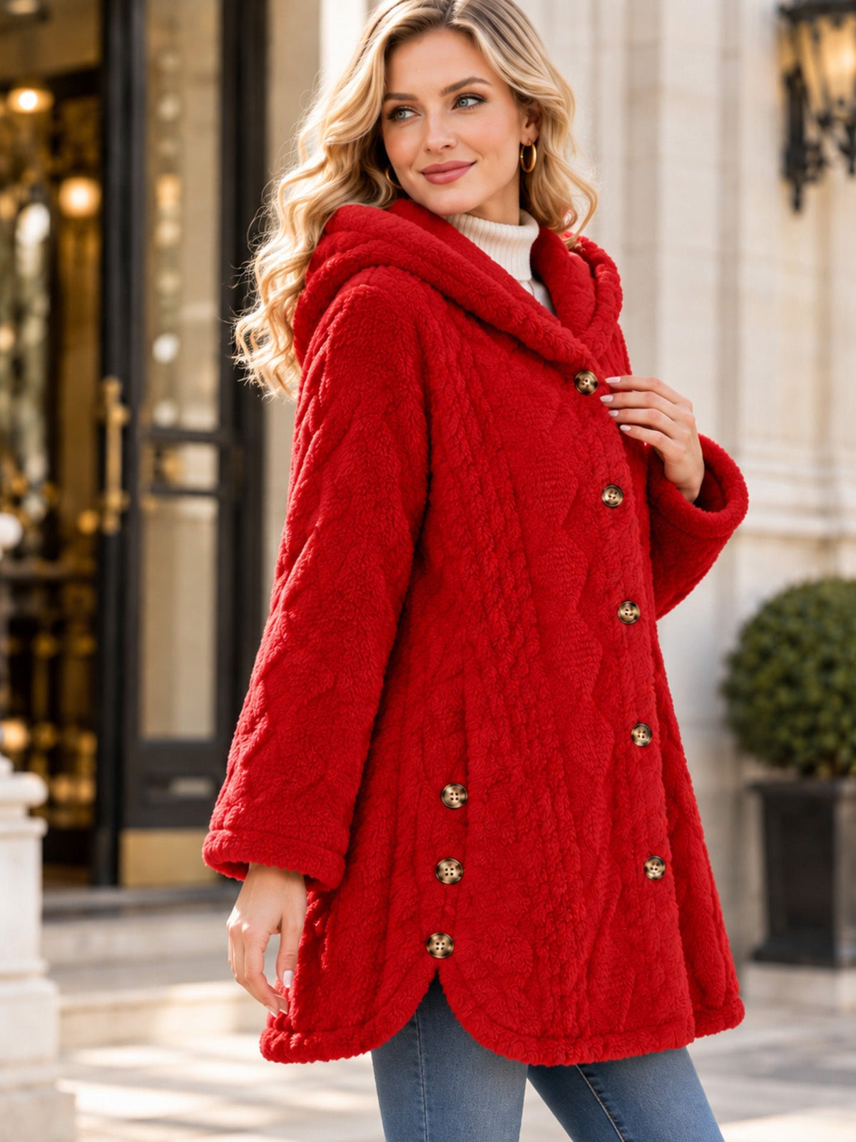 Wendy | Cappotto con cappuccio in maglia testurizzata per donna, caldo e avvolgente