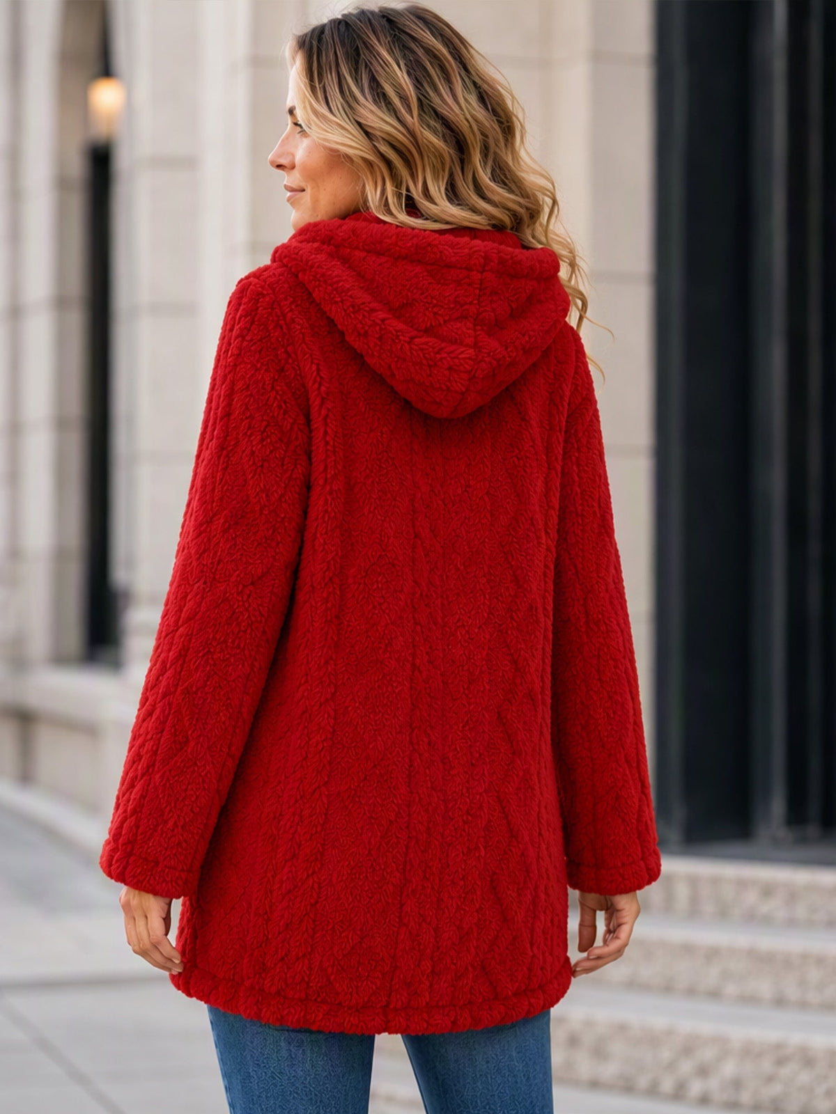 Wendy | Cappotto con cappuccio in maglia testurizzata per donna, caldo e avvolgente