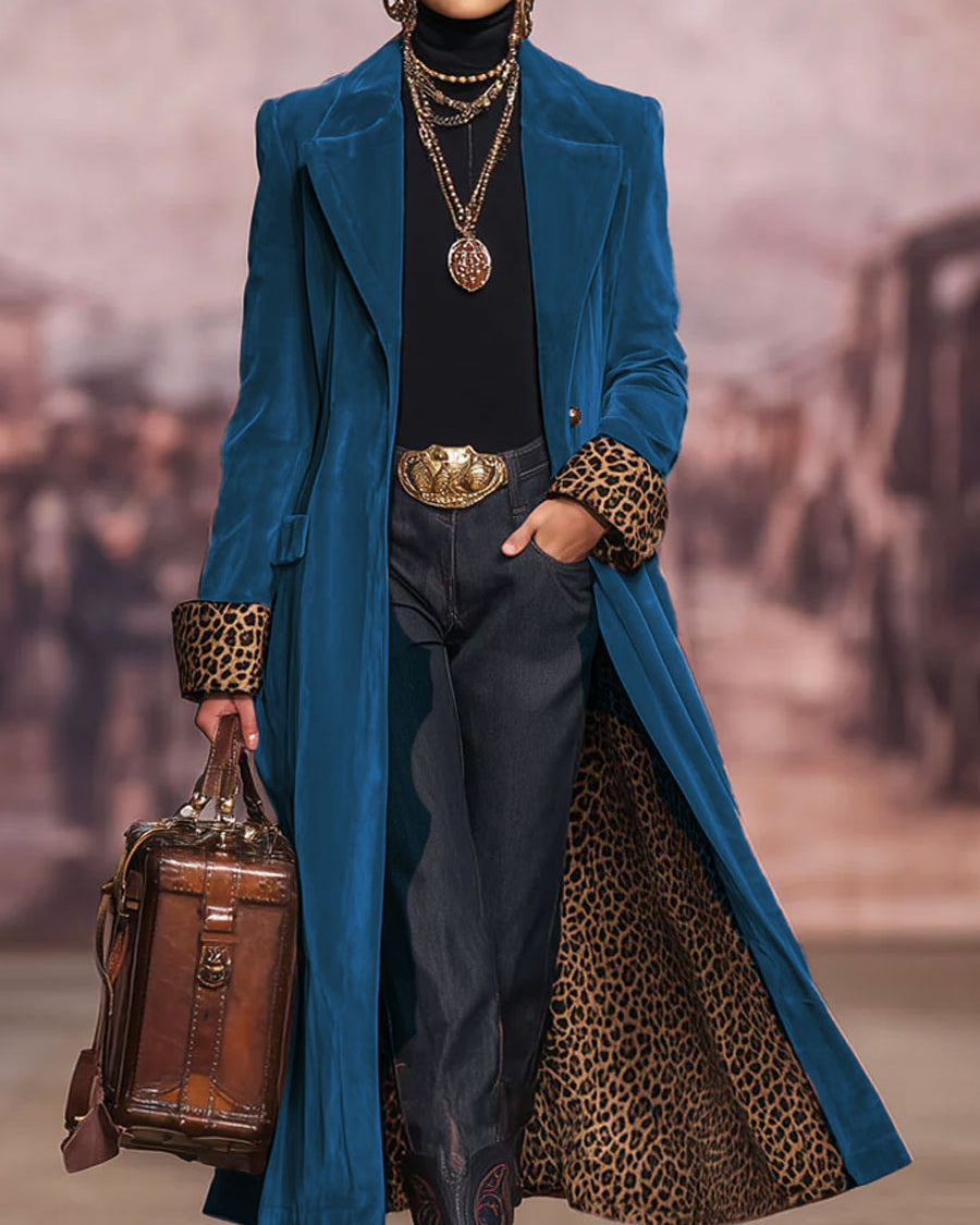 Beatrice | Cappotto lungo effetto velluto – Blu notte