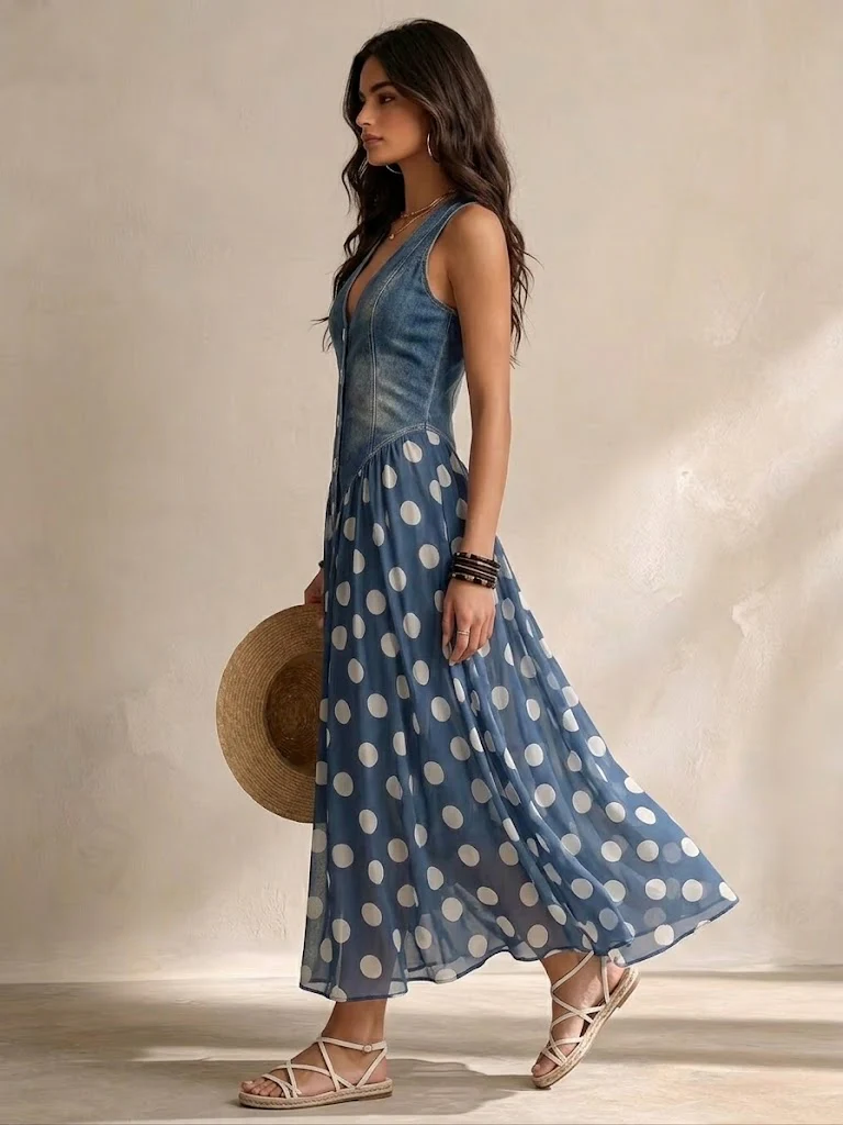 Brenda | Vestito Elegante con Gonna in Chiffon a Pois
