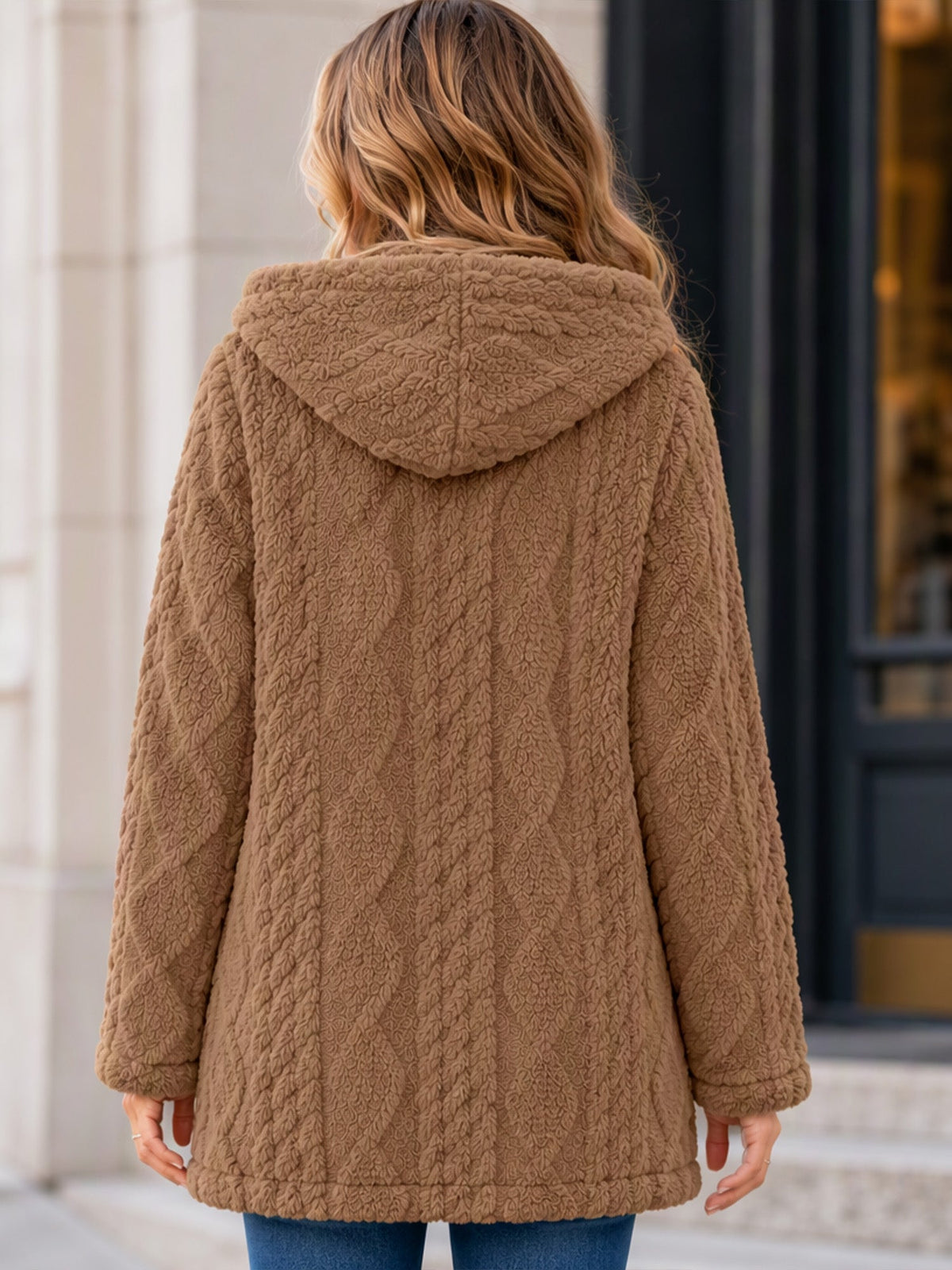 Wendy | Cappotto con cappuccio in maglia testurizzata per donna, caldo e avvolgente