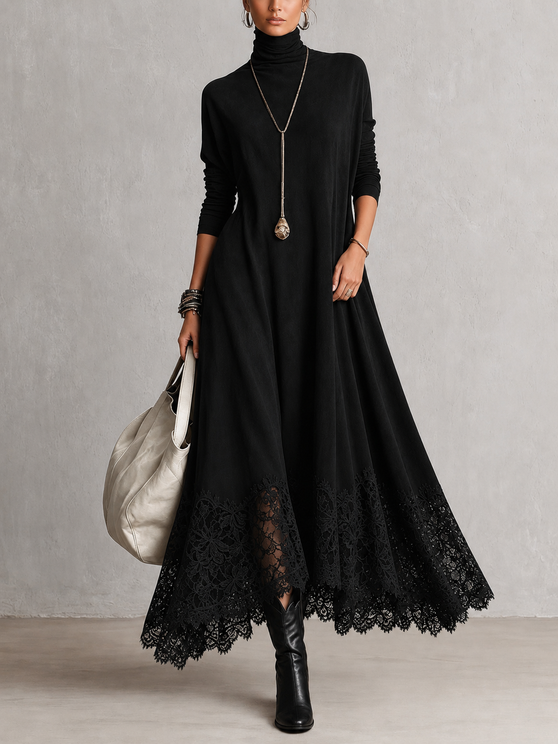 Antonella | Abito elegante in stile vintage con effetto pelle scamosciata e orlo in pizzo