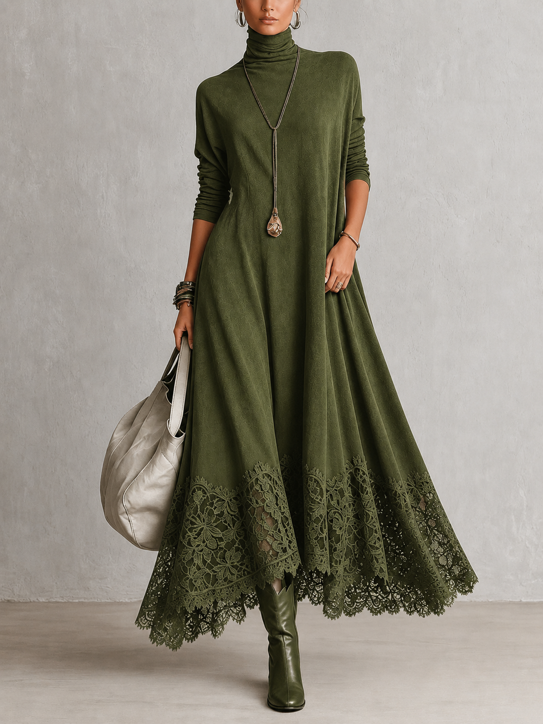Antonella | Abito elegante in stile vintage con effetto pelle scamosciata e orlo in pizzo