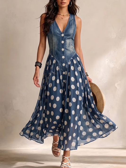 Brenda | Vestito Elegante con Gonna in Chiffon a Pois