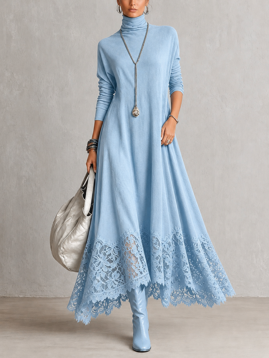 Antonella | Abito elegante in stile vintage con effetto pelle scamosciata e orlo in pizzo
