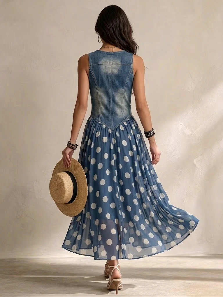 Brenda | Vestito Elegante con Gonna in Chiffon a Pois