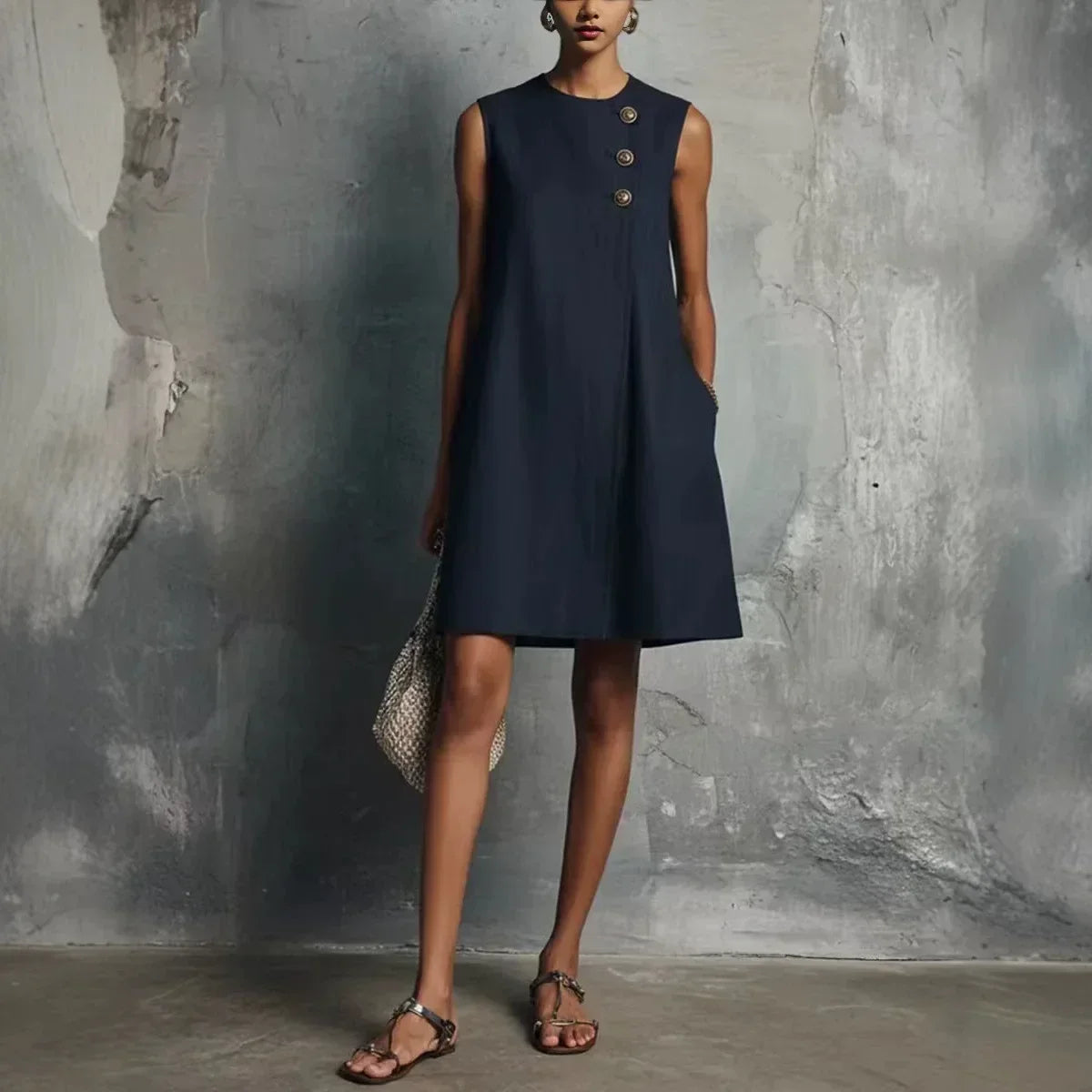 Sienna | Vestito Senza Maniche con Bottonatura Asimmetrica