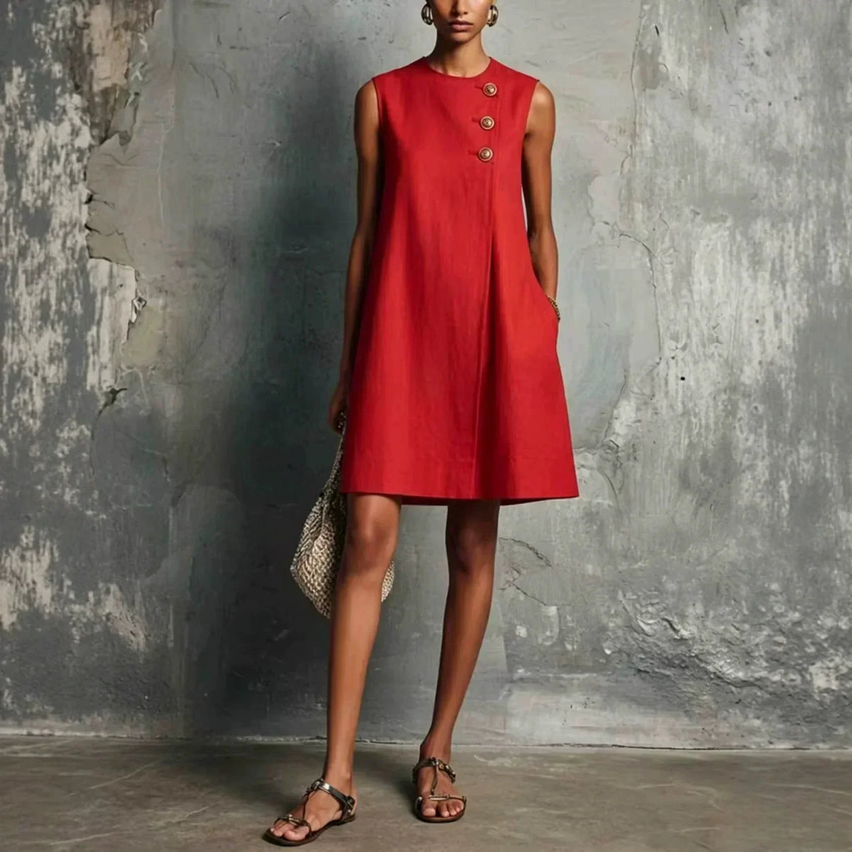 Sienna | Vestito Senza Maniche con Bottonatura Asimmetrica