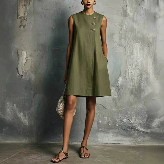 Sienna | Vestito Senza Maniche con Bottonatura Asimmetrica