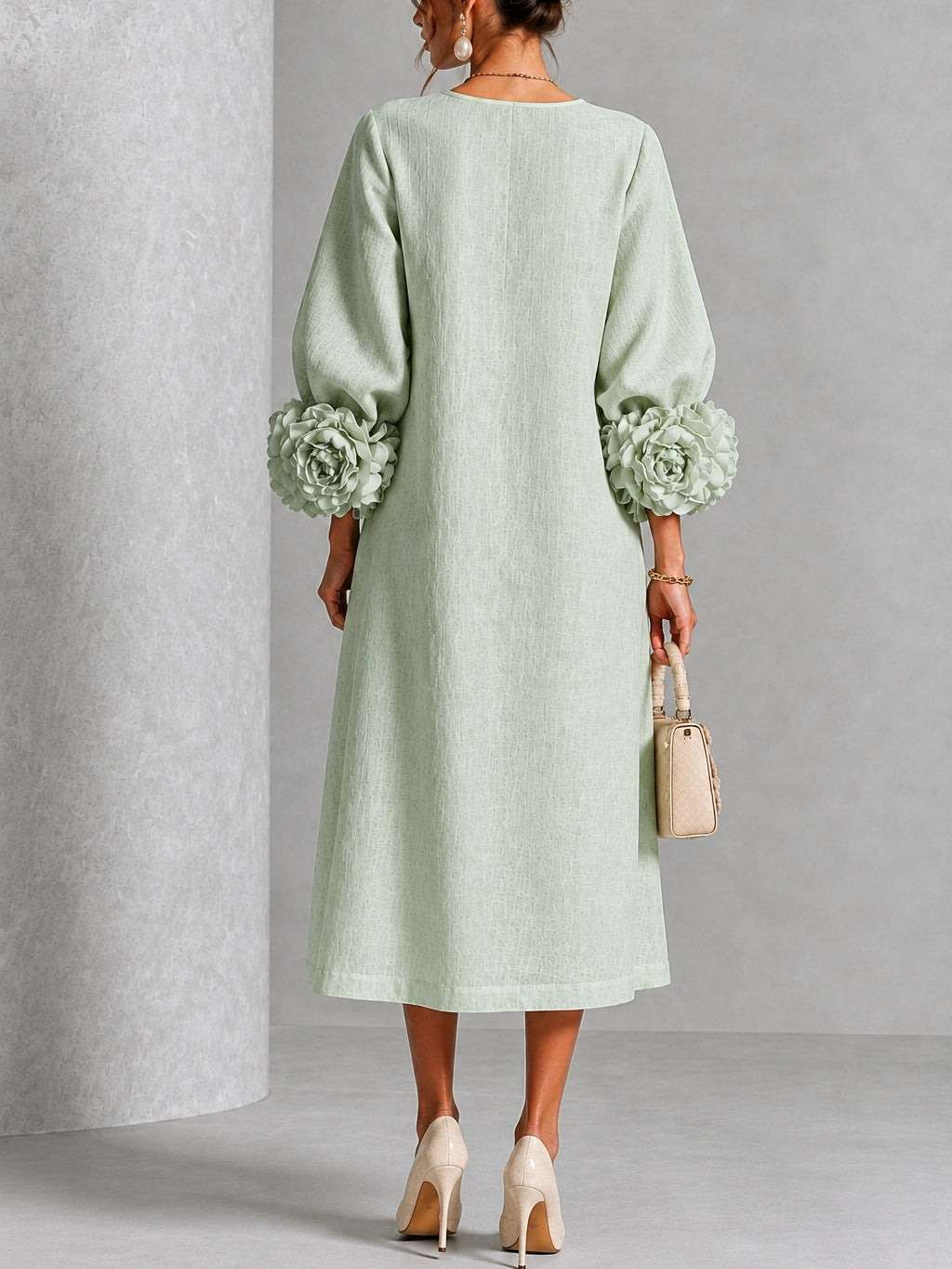 Rame | Vestito Midi con Bottoni e Polsini Floreali Vistosi