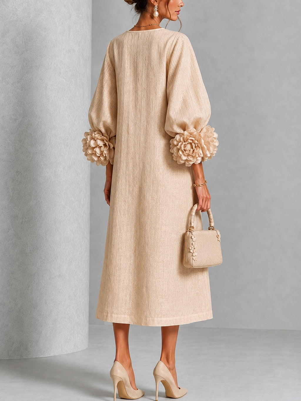 Rame | Vestito Midi con Bottoni e Polsini Floreali Vistosi