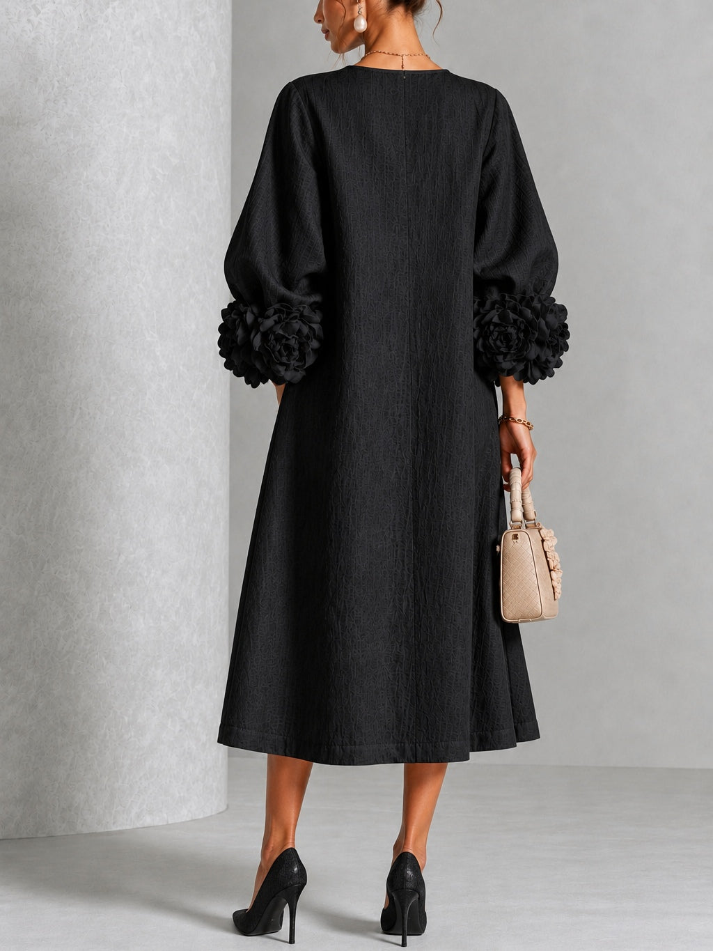 Rame | Vestito Midi con Bottoni e Polsini Floreali Vistosi