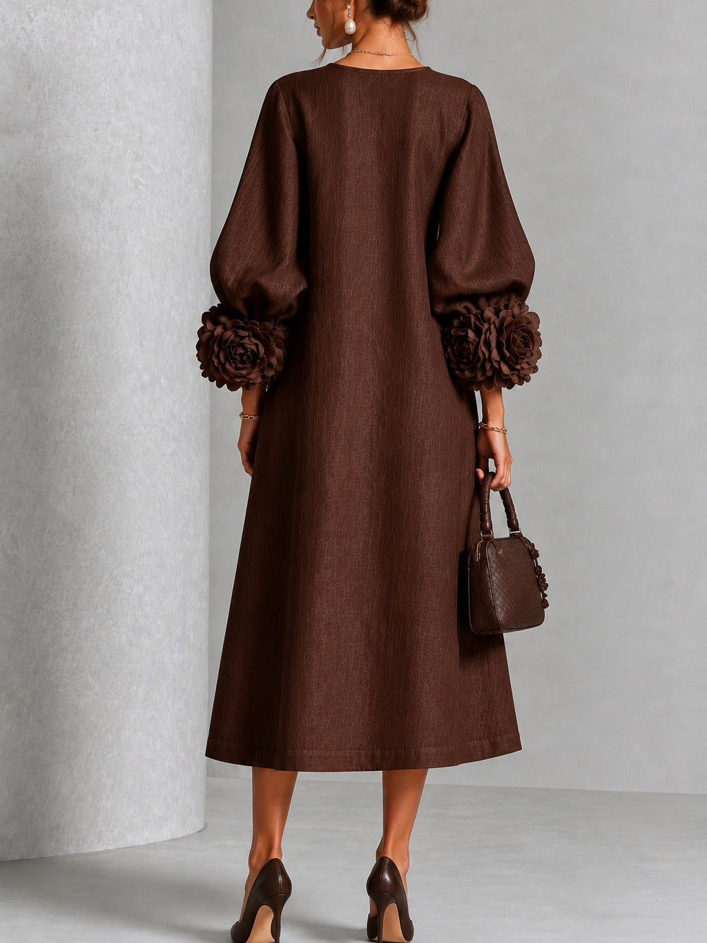 Rame | Vestito Midi con Bottoni e Polsini Floreali Vistosi