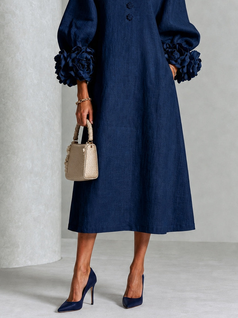 Rame | Vestito Midi con Bottoni e Polsini Floreali Vistosi