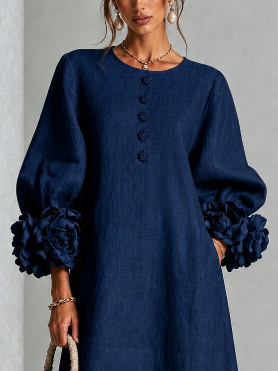 Rame | Vestito Midi con Bottoni e Polsini Floreali Vistosi