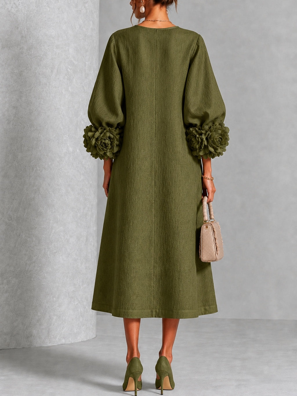 Rame | Vestito Midi con Bottoni e Polsini Floreali Vistosi