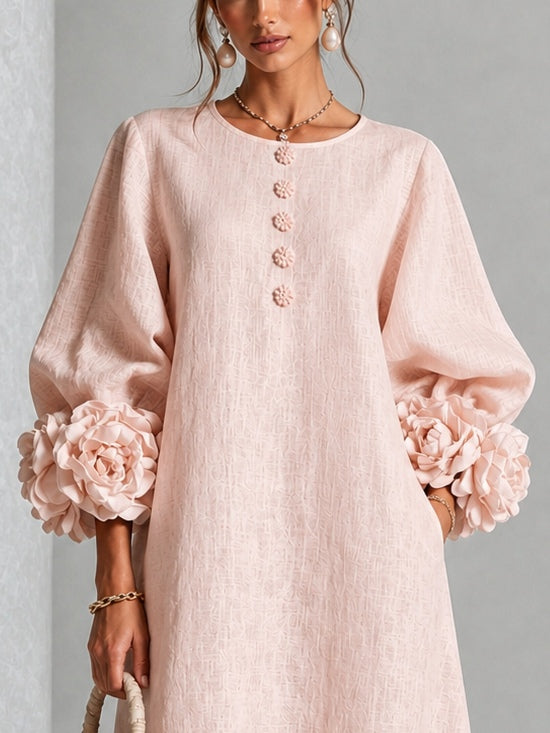 Rame | Vestito Midi con Bottoni e Polsini Floreali Vistosi