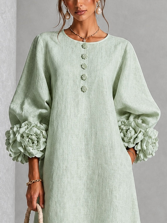Rame | Vestito Midi con Bottoni e Polsini Floreali Vistosi
