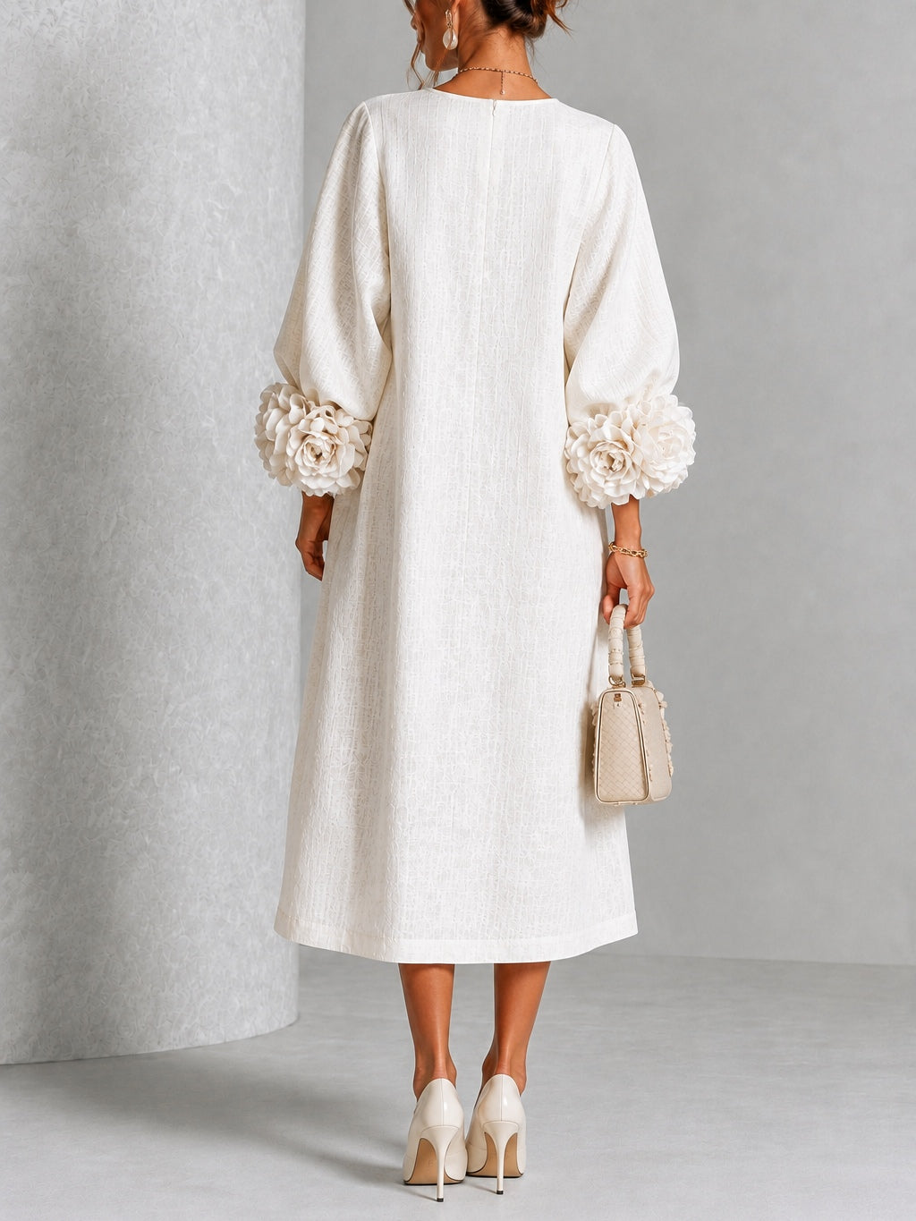 Rame | Vestito Midi con Bottoni e Polsini Floreali Vistosi