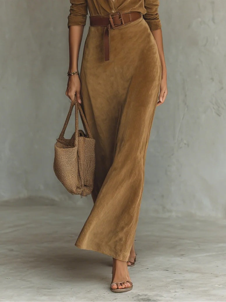 Gaia | Abito maxi con cintura e scollo a V