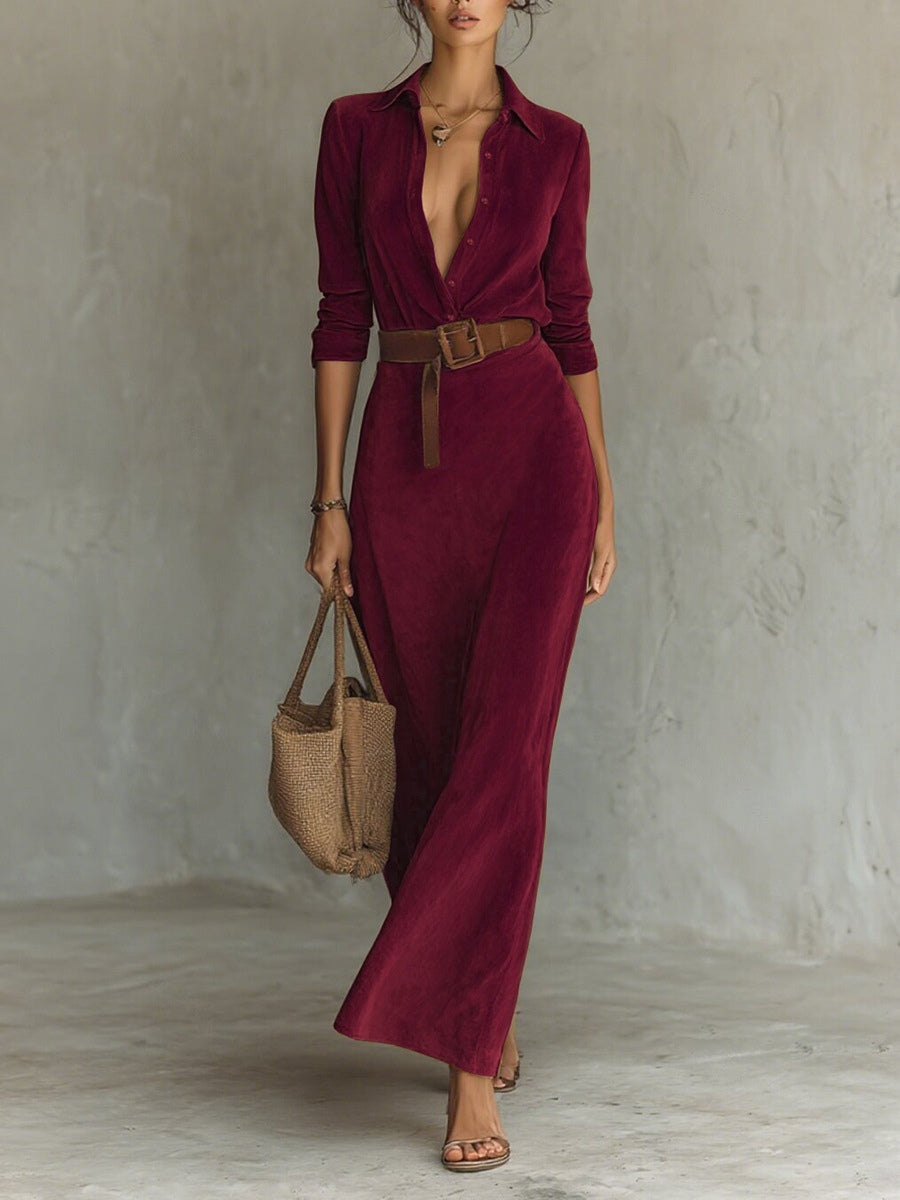 Gaia | Abito maxi con cintura e scollo a V