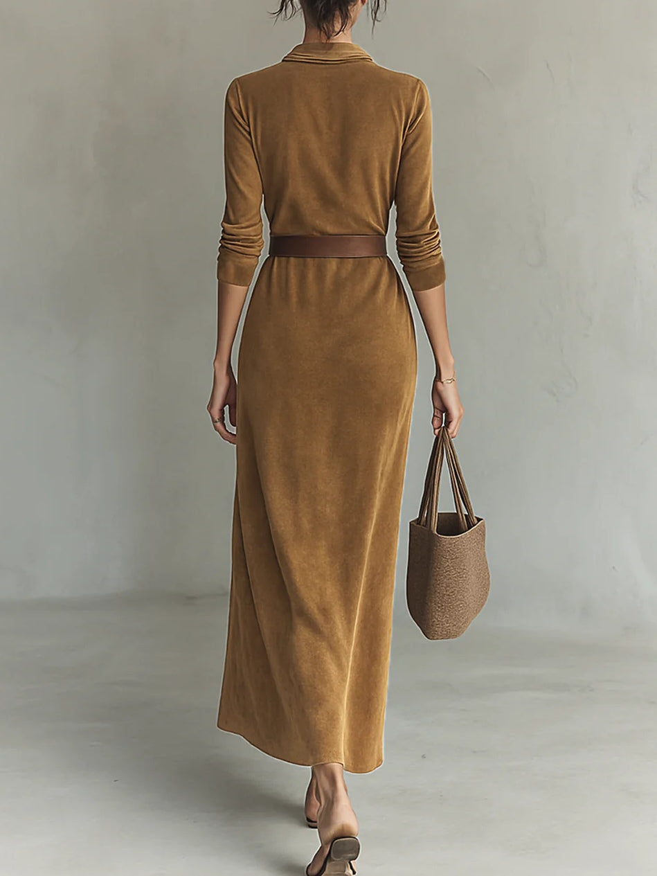 Gaia | Abito maxi con cintura e scollo a V