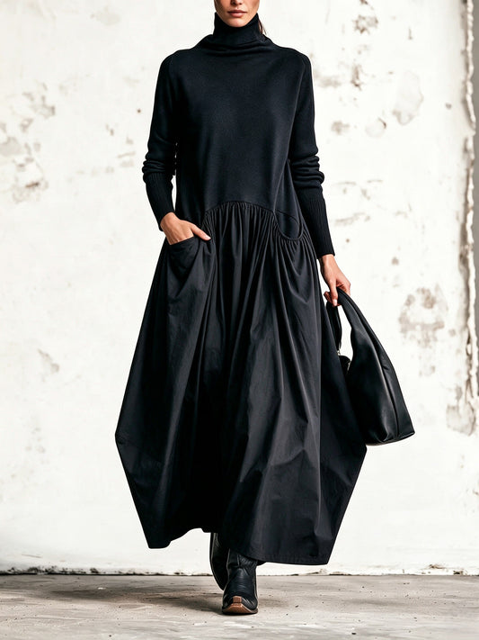 Chiara | Abito elegante oversize con collo alto e tasche decorative