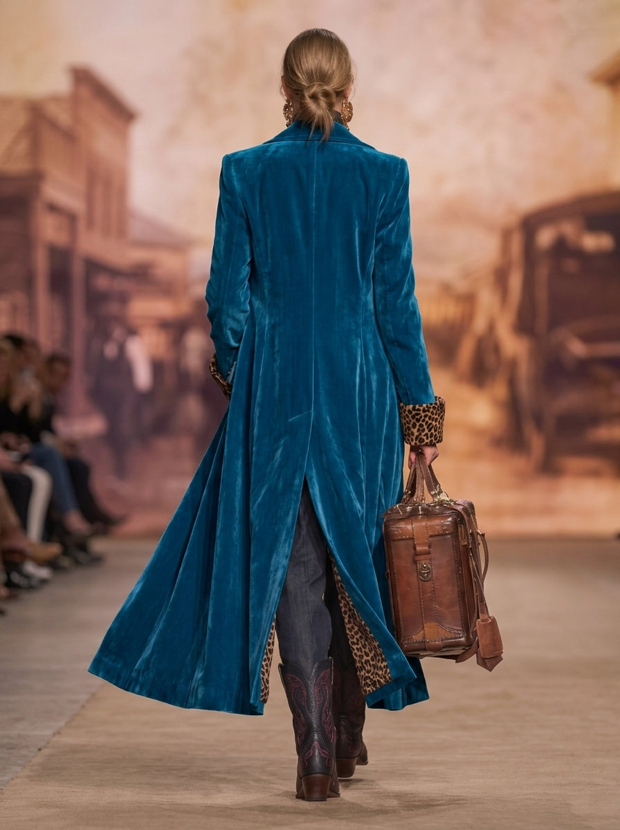 Beatrice | Cappotto lungo effetto velluto – Blu notte