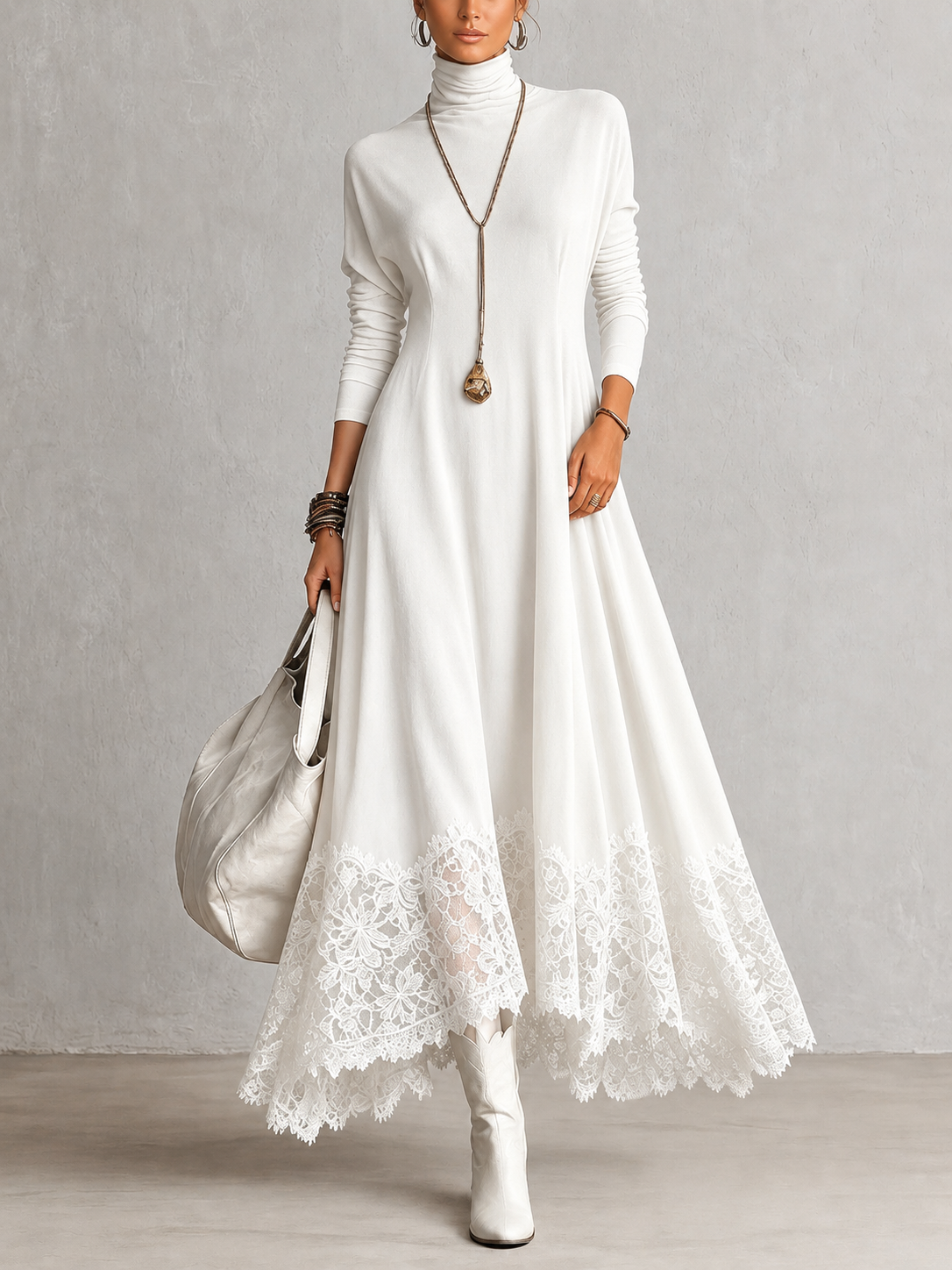 Antonella | Abito elegante in stile vintage con effetto pelle scamosciata e orlo in pizzo