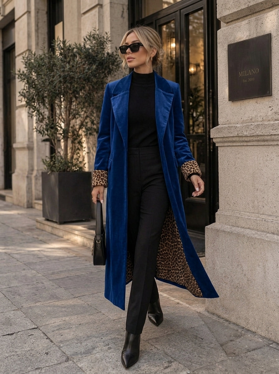 Beatrice | Cappotto lungo effetto velluto – Blu notte