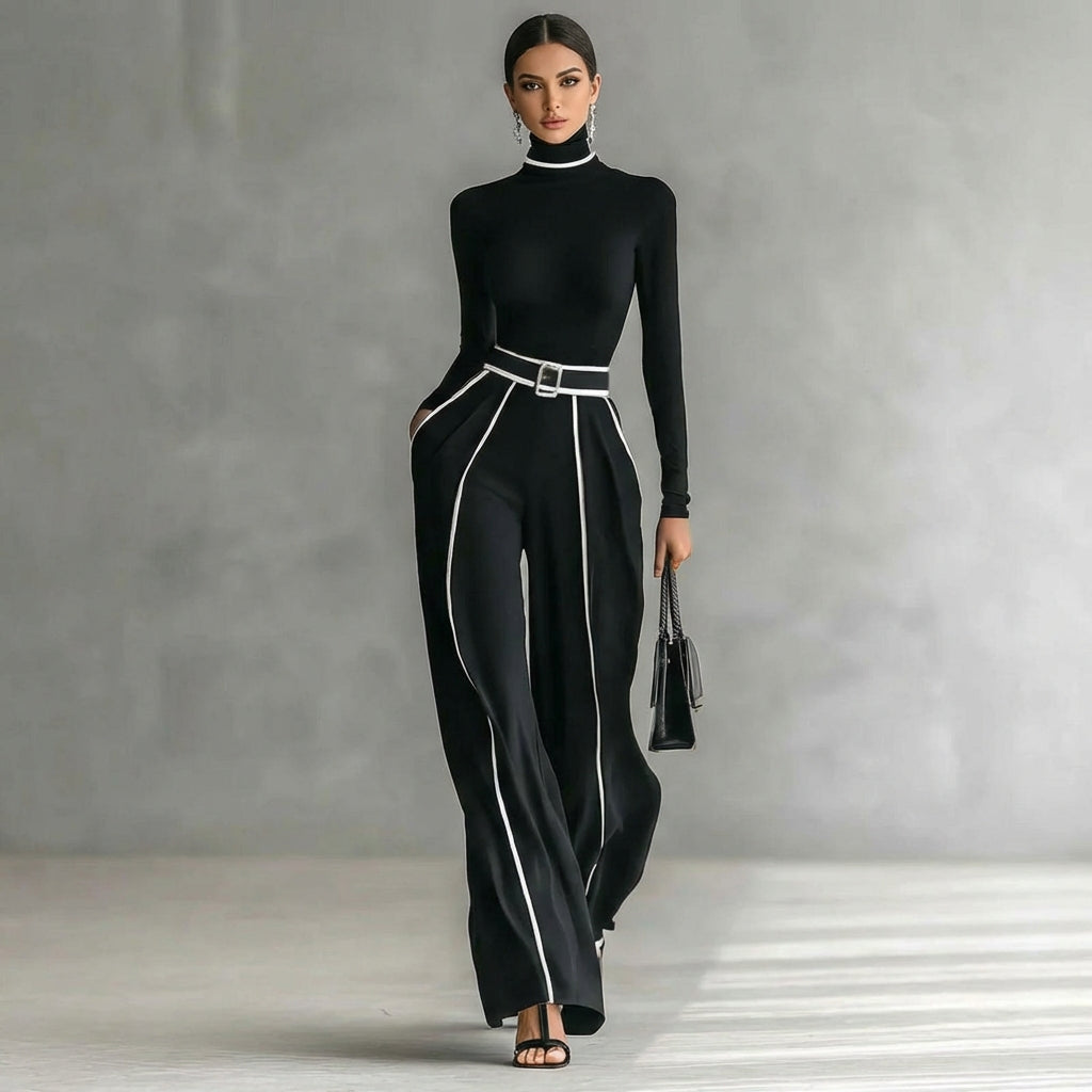 Giovanna | Completo elegante con dolcevita, pantaloni ampi e cintura