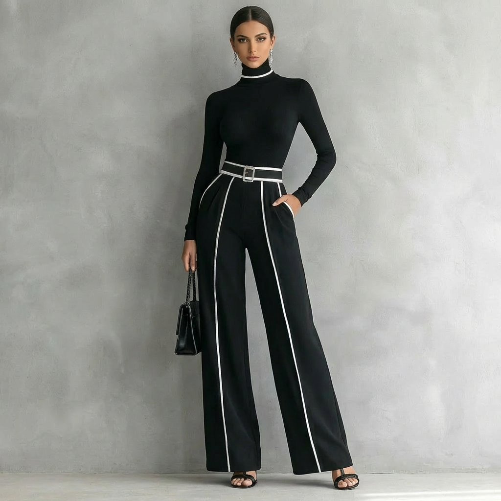 Giovanna | Completo elegante con dolcevita, pantaloni ampi e cintura