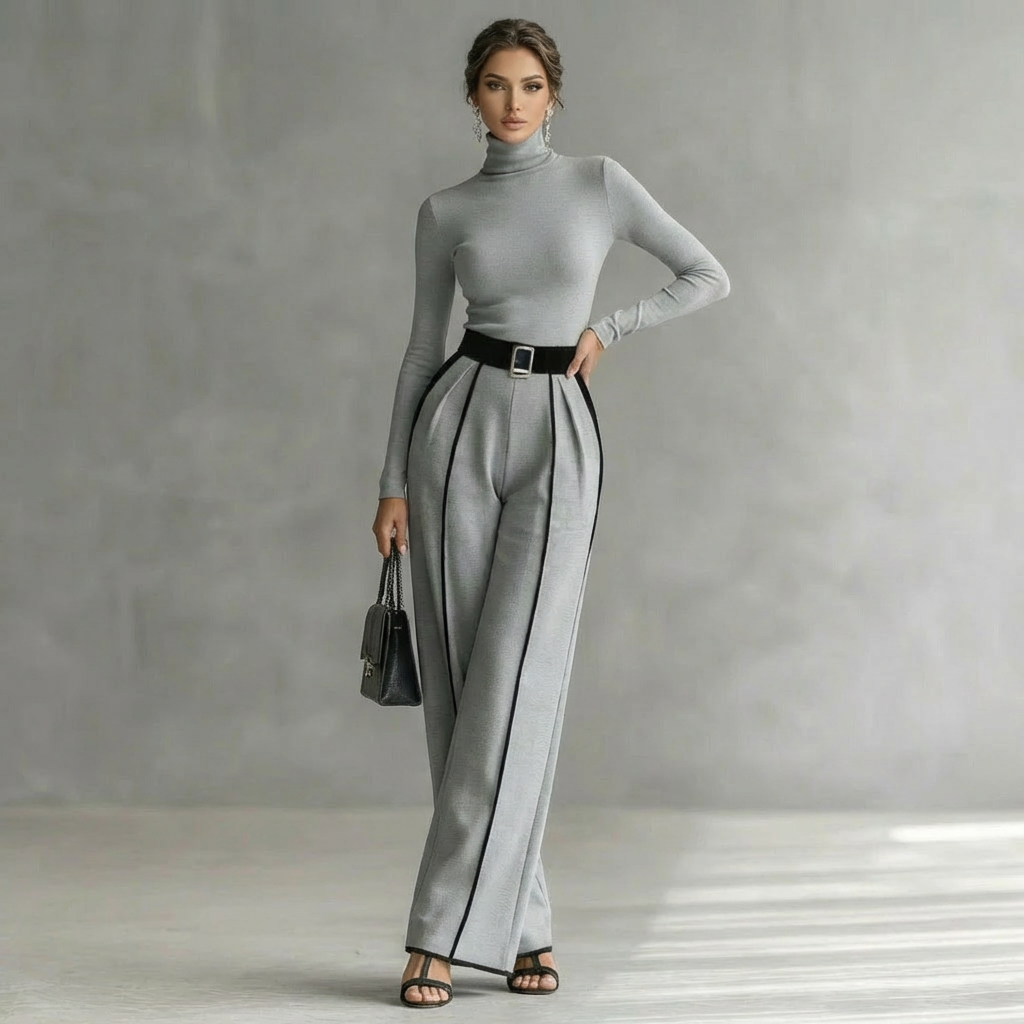Giovanna | Completo elegante con dolcevita, pantaloni ampi e cintura