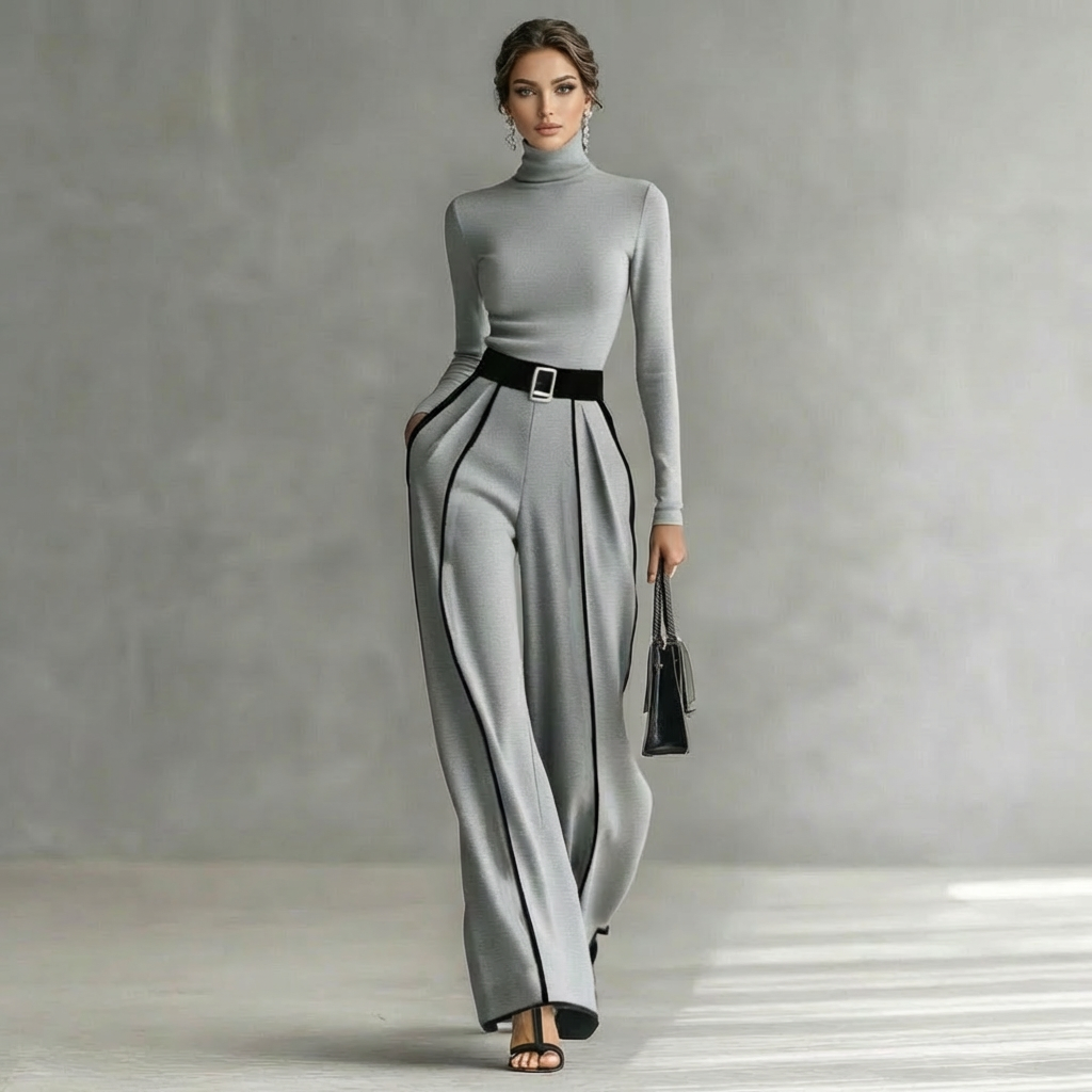 Giovanna | Completo elegante con dolcevita, pantaloni ampi e cintura