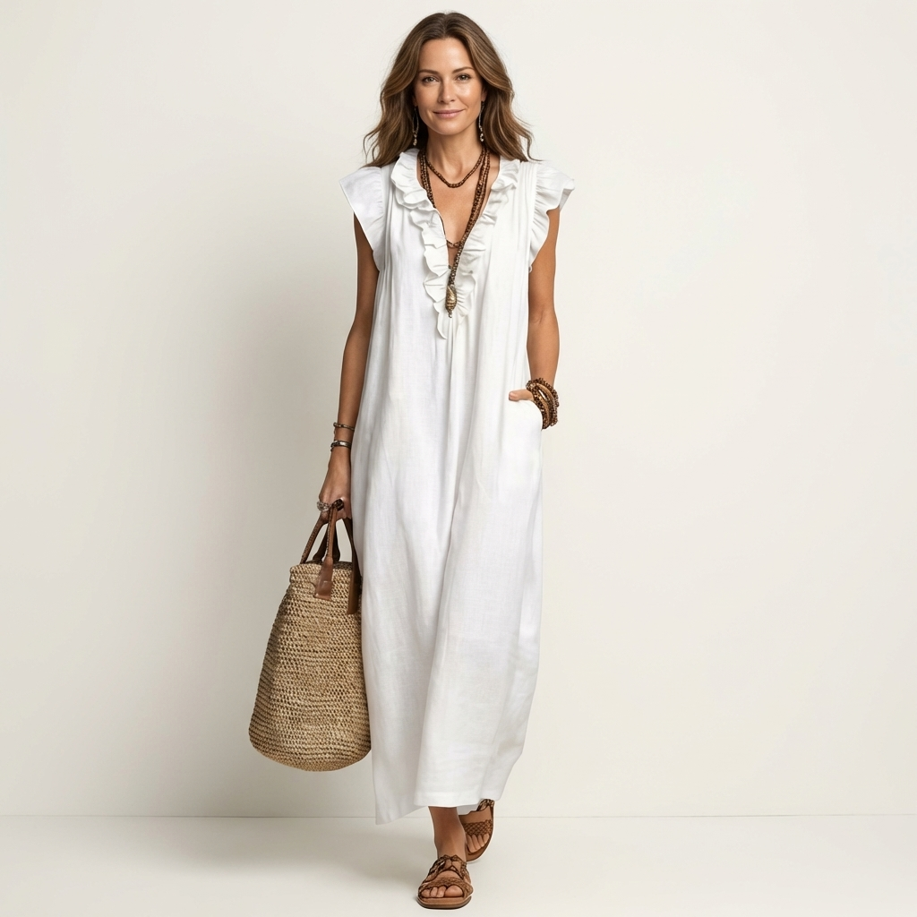 Anita | Vestito Lungo con Scollo a V e Volant