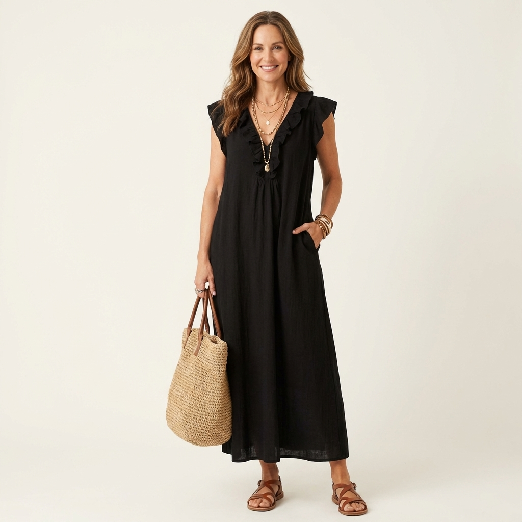 Anita | Vestito Lungo con Scollo a V e Volant