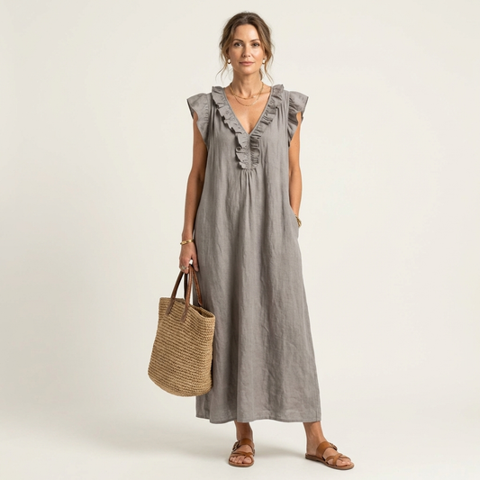 Anita | Vestito Lungo con Scollo a V e Volant