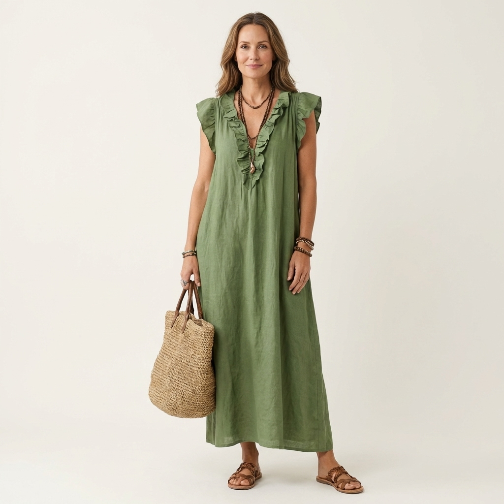 Anita | Vestito Lungo con Scollo a V e Volant