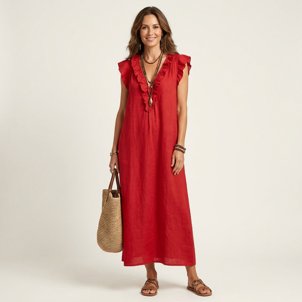 Anita | Vestito Lungo con Scollo a V e Volant