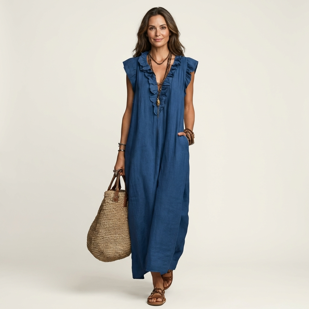 Anita | Vestito Lungo con Scollo a V e Volant