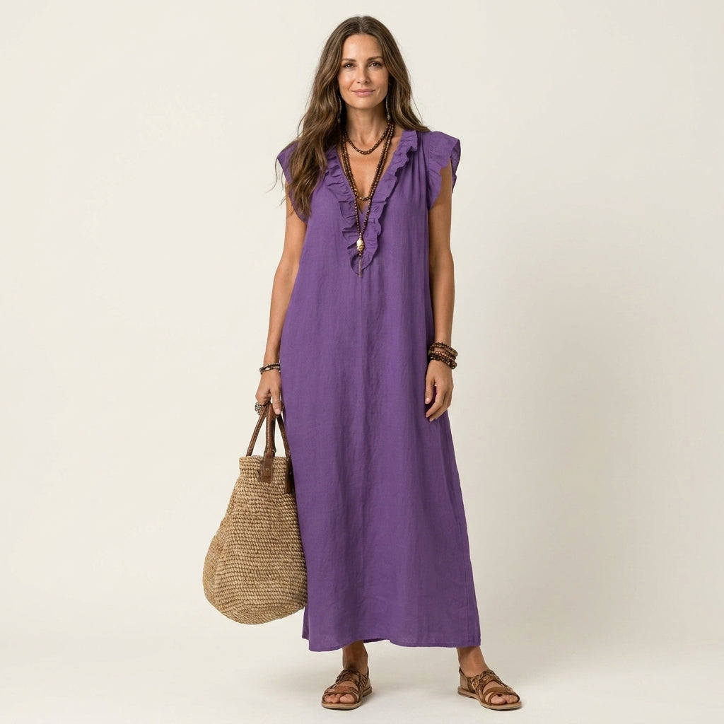 Anita | Vestito Lungo con Scollo a V e Volant