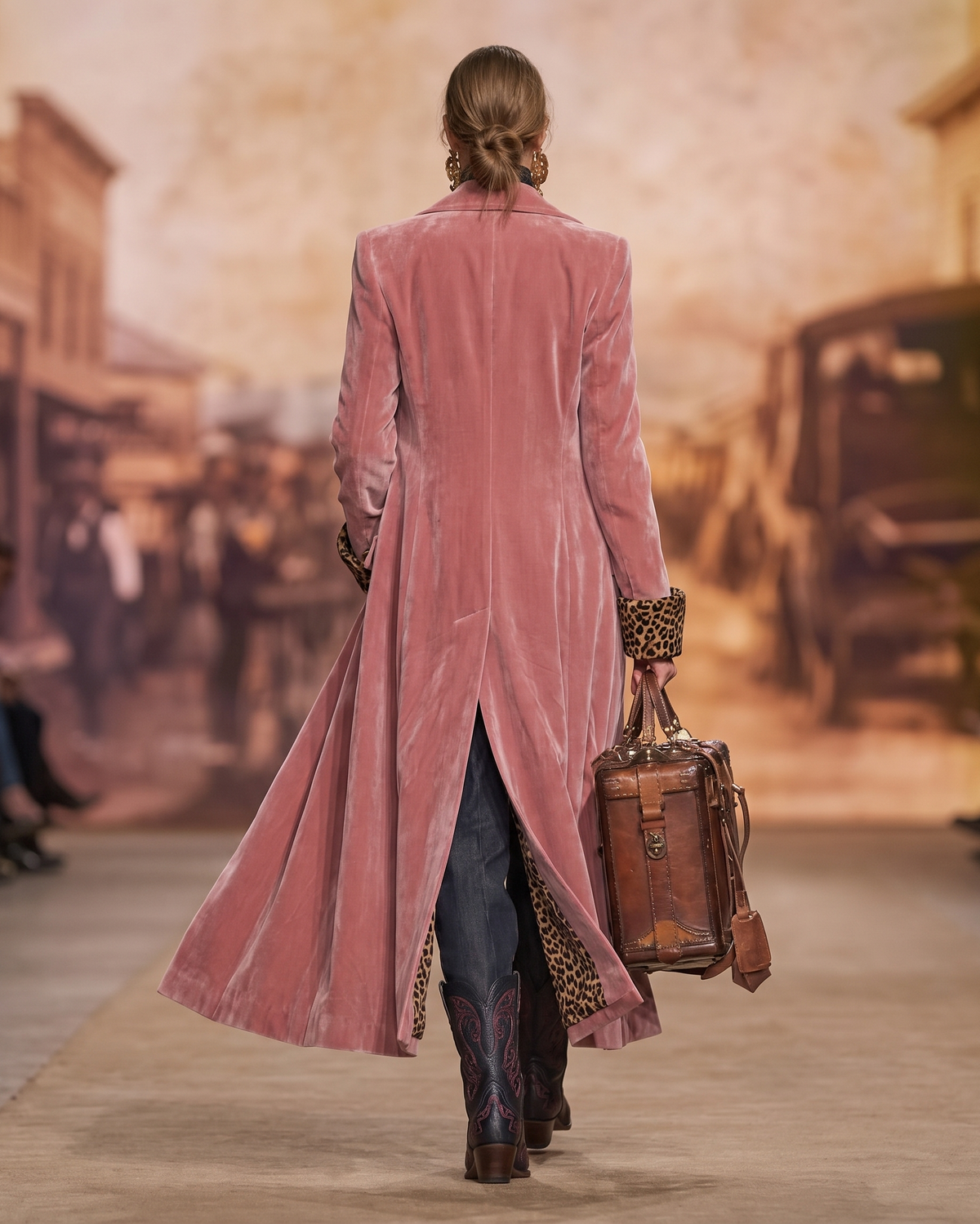 Beatrice | Cappotto lungo effetto velluto – Rosa cipria