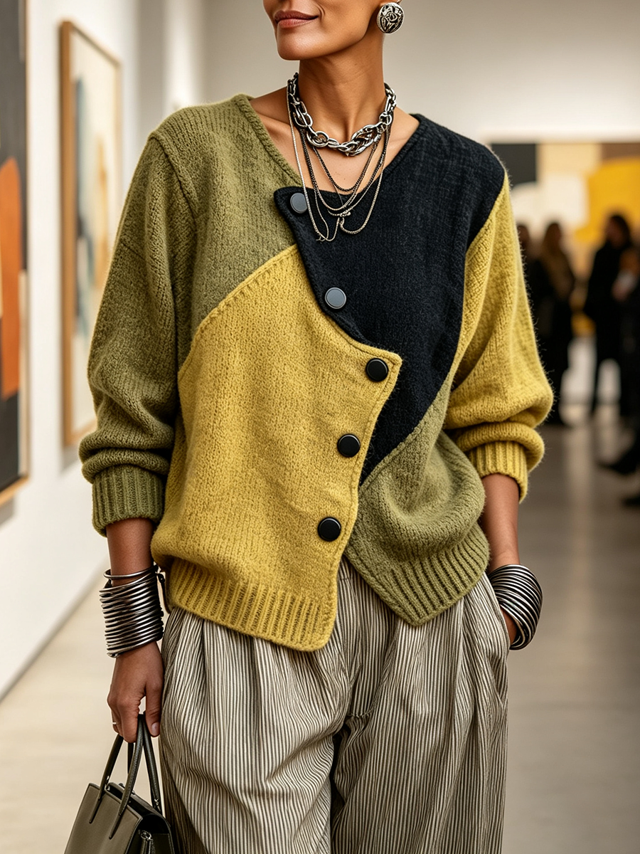 Mia | Maglione artistico, incrociato, asimmetrico e con blocchi di colore
