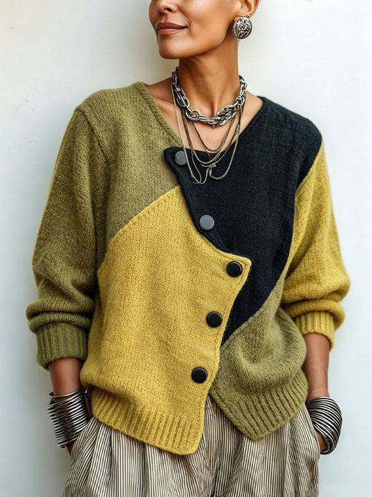 Mia | Maglione artistico, incrociato, asimmetrico e con blocchi di colore