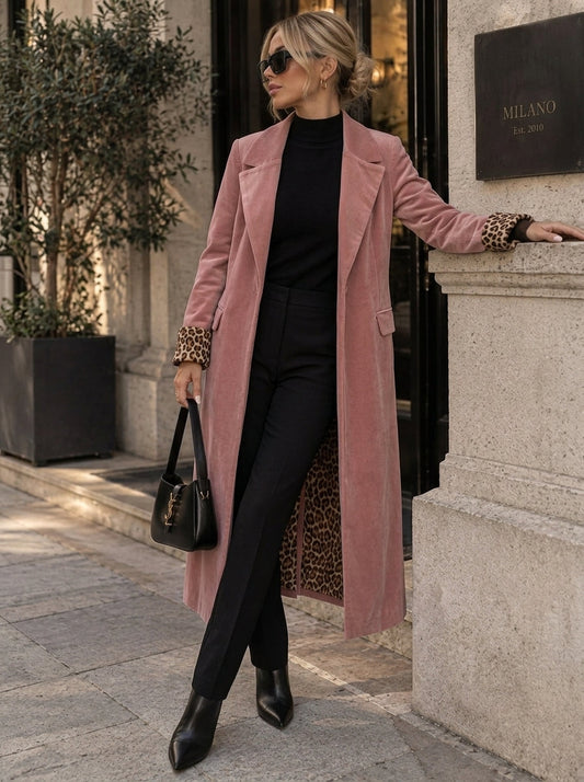 Beatrice | Cappotto lungo effetto velluto – Rosa cipria