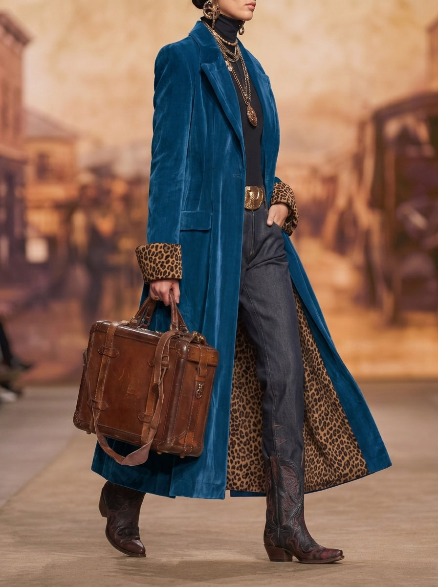 Beatrice | Cappotto lungo effetto velluto – Blu notte