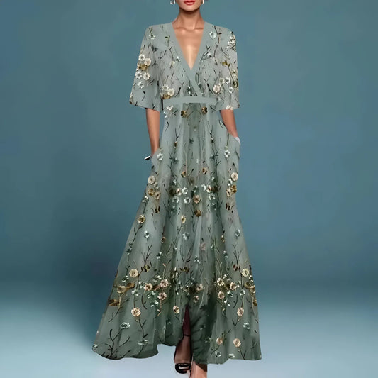 Valentina | Vestito Elegante Lungo con Scollo Profondo